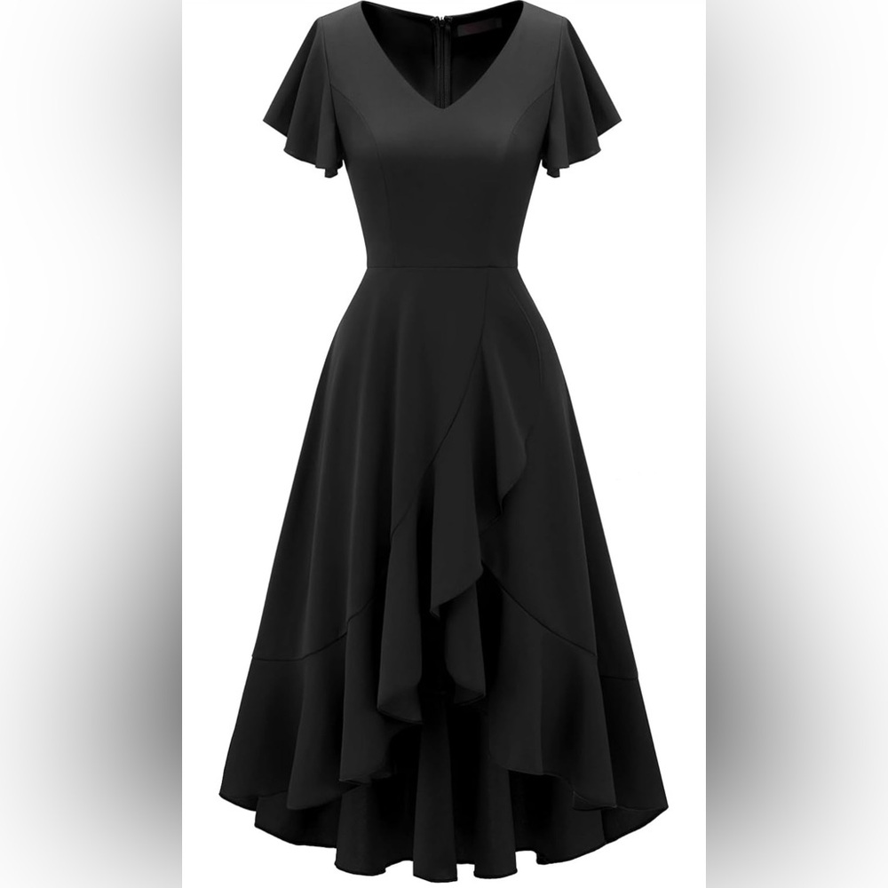 Ruffle V-Neck Modest Formal Dress